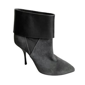 GIUSEPPE ZANOTTI Grey Black Suede Leather Pointy Toe Ankle Boots 37.5